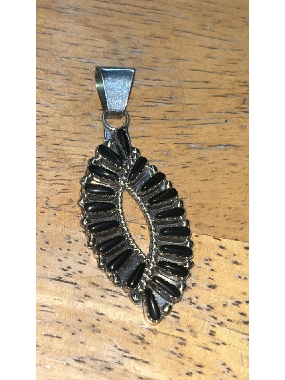 Navajo jewelry handmade sterling silver onyx/ jet black pendant -Tamara Benally